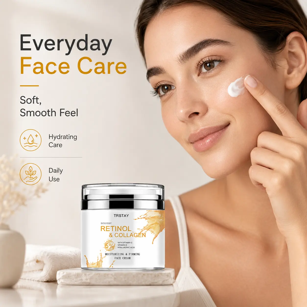 Retinol Collagen Face Cream - Day & Night Moisturizing Facial Moisturizer with Vitamin C, Vitamin E, Hyaluronic Acid for Evening Use, Radiant Skin, Makeup Prep & Smooth Skin Routine