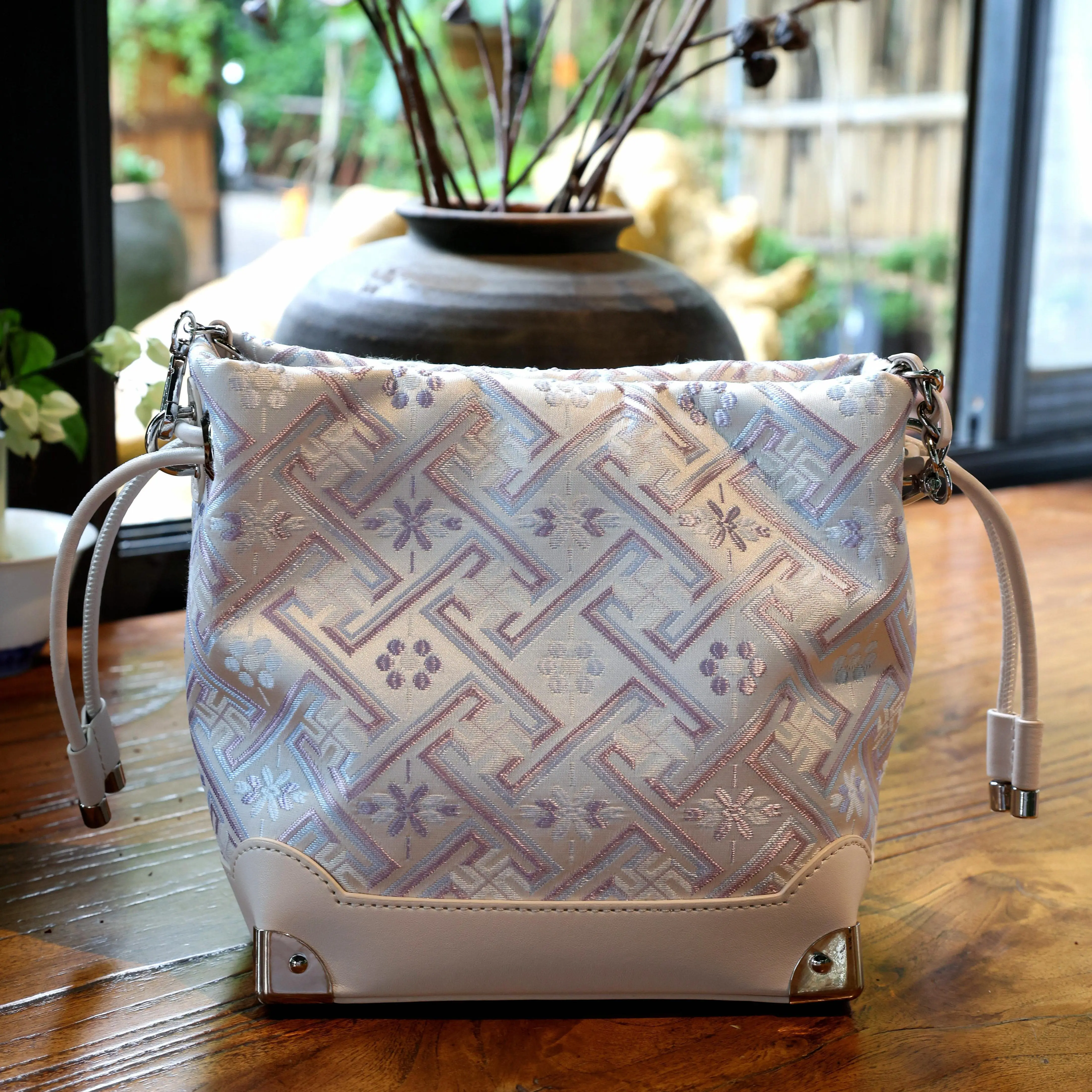 Women's Butterfly Pattern Drawstring Bag, Guangxi Zhuang Brocade Handbag