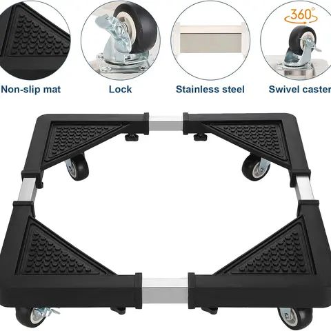 Durable Adjustable-Size Trolley-Style Washing Machine Stand Base, 43.7x21cm 1003g, Easy to Assemble with 2 Locking Wheels, Multifunctional for Furniture, Portable Refrigerators
