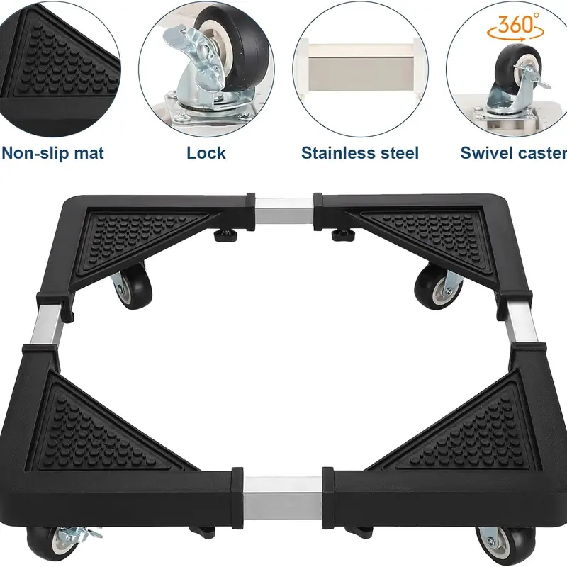 Durable Adjustable-Size Trolley-Style Washing Machine Stand Base, 43.7x21cm 1003g, Easy to Assemble with 2 Locking Wheels, Multifunctional for Furniture, Portable Refrigerators