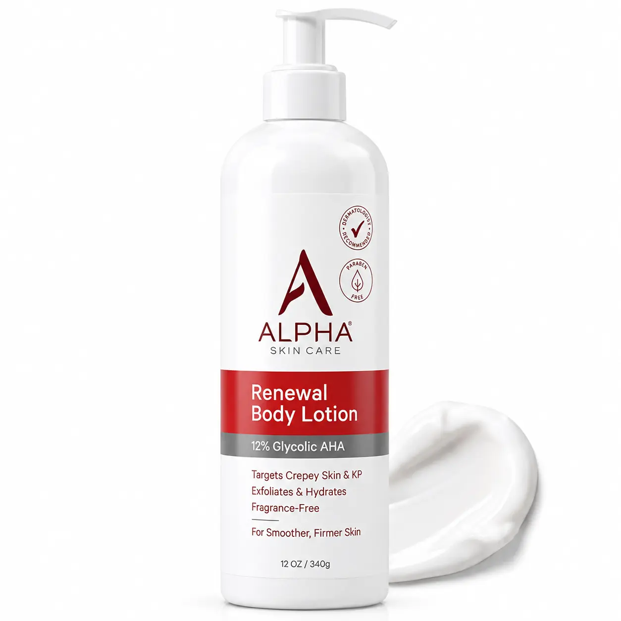 Alpha Skin Care Revitalizing Body Lotion, 12% Glycolic AHA, 12 Oz | Daily moisturizer hydrates and exfoliates with Alpha Hydroxy Acid for softer, smoother, youthful-looking skin.