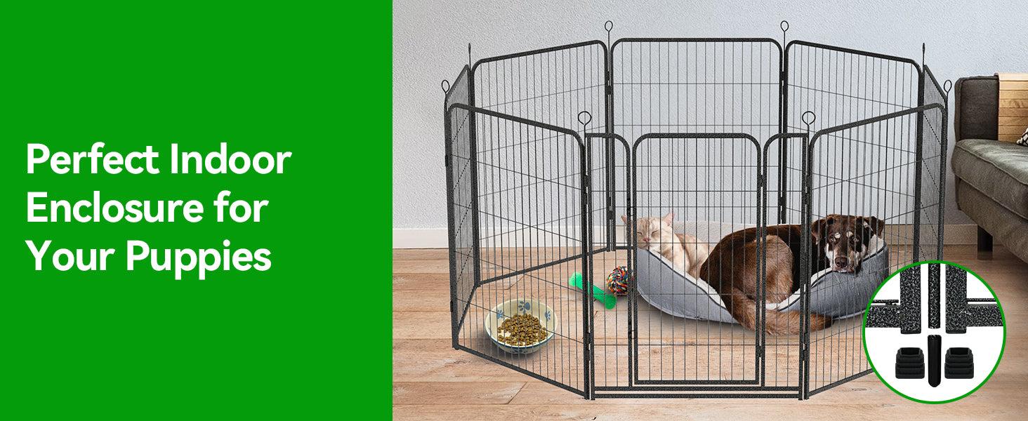 Dog Playpen Outdoor Extra Wide 12 Piece Panels Heavy Duty Anti-Rust Coating-Strengthened Dog Fence 40" Height with Doors Portable for RV Camping Yard, Total 32FT, 79 Sq.ft, Snowy Black PS781