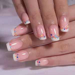 Vivid Dot Veil Press On Nails | CurvLife Nail | 24pcs Medium Oval Fake Nails | Glossy Finish with Colorful Polka Dots & Sheer Base | Easy to Apply, Comfortable & Long-Lasting | Great for Daily Outfits, Parties, Gatherings & Playful Styles