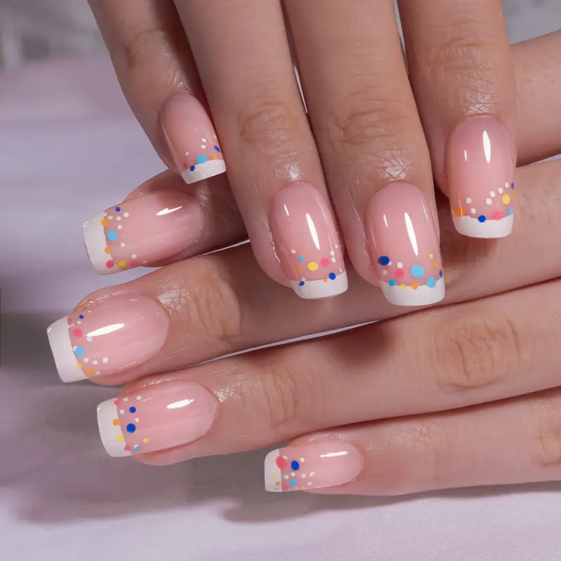 Vivid Dot Veil Press On Nails | CurvLife Nail | 24pcs Medium Oval Fake Nails | Glossy Finish with Colorful Polka Dots & Sheer Base | Easy to Apply, Comfortable & Long-Lasting | Great for Daily Outfits, Parties, Gatherings & Playful Styles