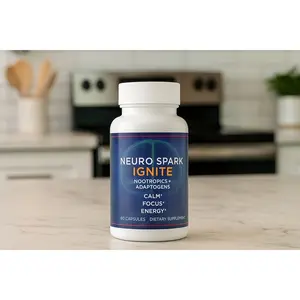 Neuro Spark IGNITE - Nootropics & Adaptogens 60 Capsules with Ashwagandha, Rhodiola Rosea, L-Theanine & Caffeine for Calm Focus + Energy