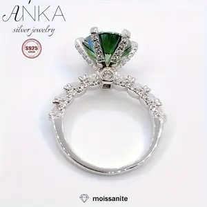 925 Sterling Silver Ring Green Color 3 Carat Moissanite Wedding Rings for Women