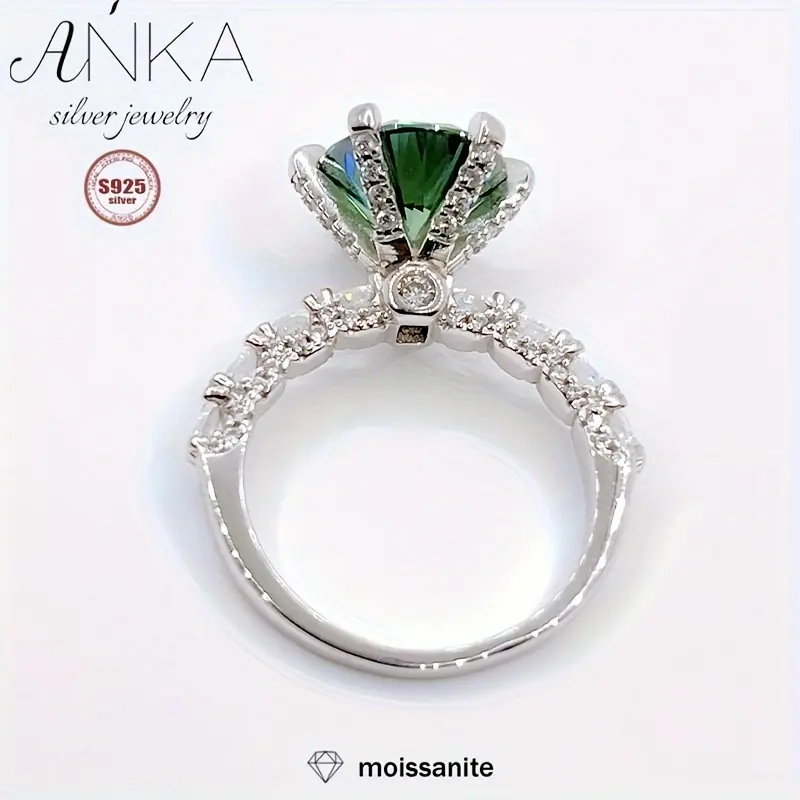 Women's Luxury 925 Sterling Silver Jewelry Ring - 3 Carat Green Synthetic Diamond Moissanite Wedding Gemstone Set for Females
