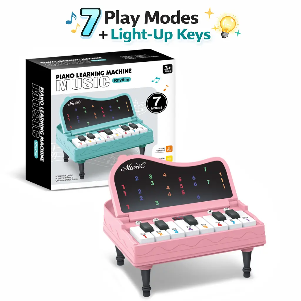 Mini Light-Up Piano Toy for Kids, Guided Learning with Color Number Keys, Rhythm Challenge Game, Screen-Free Music Toy