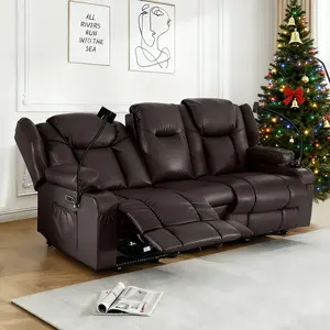 Redlife Loveseat Electric Recliner Sofa 2-Seat for Seniors with Massage Heat Dual Motor Cat-Claw Leather 350LBS Capacity Ideal for Living Room Home Theater