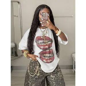 Coolane Women's Summer Concert Streetwear Vintage Casual Y2K Hippie Old Money Comfortable Lips Graphics Oversized White Tees