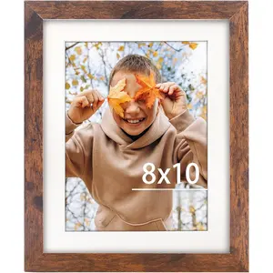 8x10 Picture Frame, Display Photos 6x8 with Mat or 8x10 without Mat, Poster Frame for Wall and Tabletop, Brown