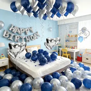 62Pcs Silver Navy blue candy balloons Birthday Balloon Set | Happy Birthday Aluminum Foil Letter & Heart Balloons | Quick Shipping Party Home Decor Kit for Birthday Party Decorations deals holiday