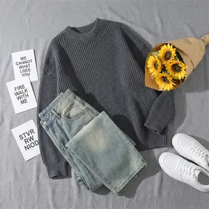 Elegant Retro Solid Color Crew Neck Sweater Unisex Autumn Winter Loose Fit Simple Fashion Knitwear Base Shirt