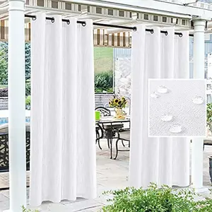White Outdoor Curtain for Patio Waterproof Linen Look Heavy Duty Indoor/Outdoor Solid Rustproof Grommet Curtain Thermal Insulated Sunlight Block Drape for Gazebo/Porch, 52”W X 95”L,1 Panel