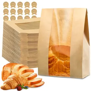 50 Pcs Bread Bags for Homemade Bread, Sourdough Paper With Window, 50% Thicker 13.7x8.2x3.7in A Large Bakery Bags Used for Storage Cookies & Snacks, 50 Sealing Stickers