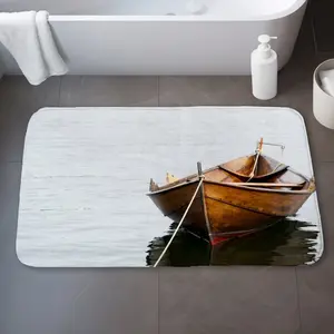 360 Stand Absorbent Microfiber Foam Bath Mat - 21x34 in Rectangle, Coastal Theme Nautical Rowboat Print on Calm Water, Bathroom Decorative Mat for Home & Bathroom Use, Foam Bath Mats