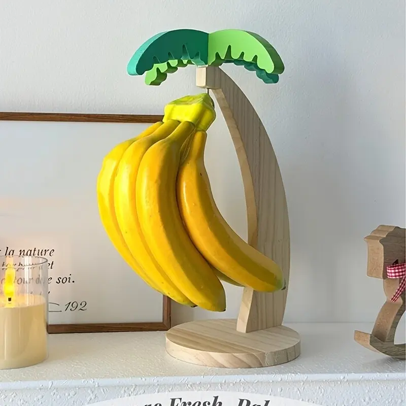 Wooden Banana Rack, Home Storage Shelf, Living Room Fruit Organizer, Realistic Leaf Fruit Stand, Durable Holder, Suitable for Home, Kitchen, Bedroom