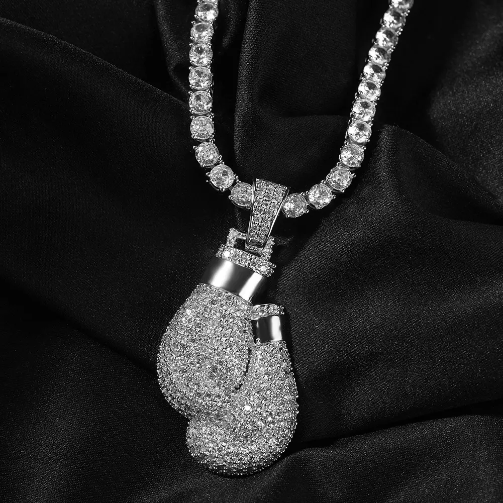 Bling Accessory Chain Necklace with Iced Out Boxing Glove Pendant for Men, Hip Hop Style Men's Jewelry, Accessory Necklace, Bling Necklace men's jewelry trendy costume jewelry