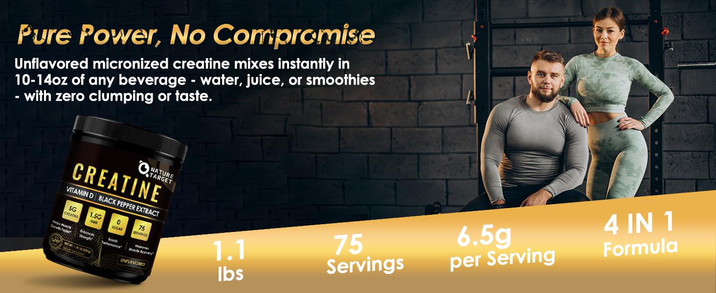 Micronized Creatine Monohydrate for Women and Men, Creatine Powder for Men-Women for Improve Performance and Strength, Support Muscle Growth and Workout Recovery, 6.5g per Servings, 75 Servings