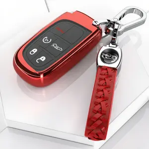 for Jeep Key Fob Cover with Keychain,Soft TPU Key Case Shell Full Protection for Grand Cherokee Renegade Chrysler 200 300 Dodge RAM Durango Challenger Journey Dart Fiat Smart Key case cover car