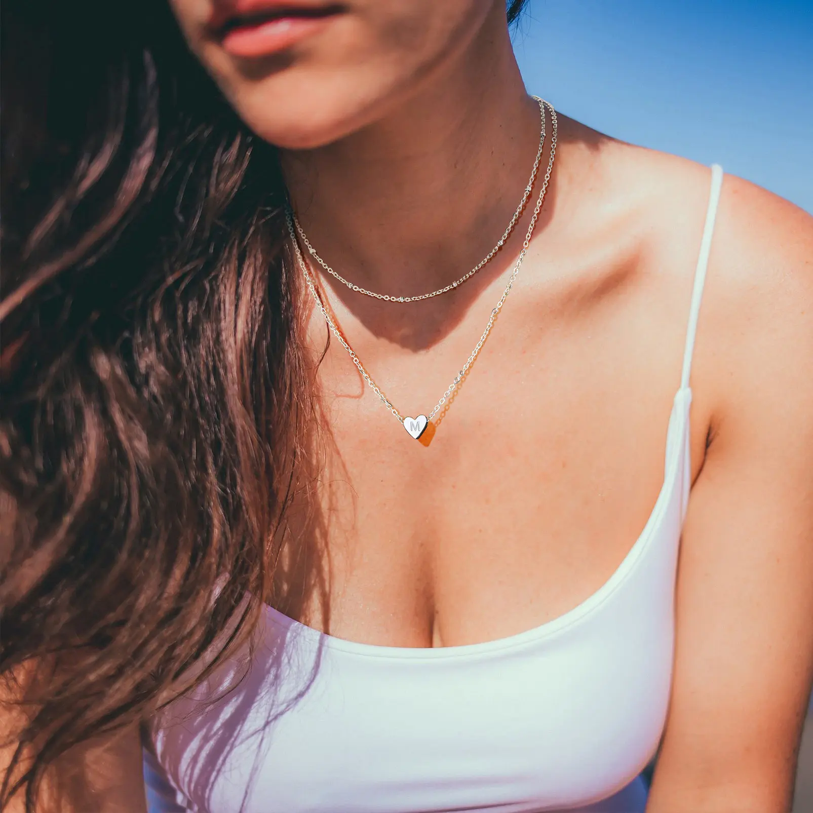 FaithHeart Laying Initial Heart Choker Chain Necklace Stainless Steel FaithHeart Laying Initial Heart Choker Chain Necklace Stainless Steel