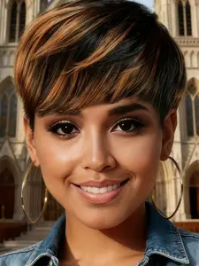 1b30 Pixie Cut Wig, Human Hair Short Wigs for Women, Full Machine Made, 150% Density, Straight Style, 1b/30 Color