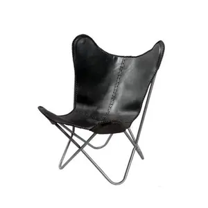 212 MAIN Classic White Leather Seat Butterfly Chair, Handcrafted, 1 Size, Coarse Thread Soft Furnishing Tailored for Textiles & Sewing Accessory Needs