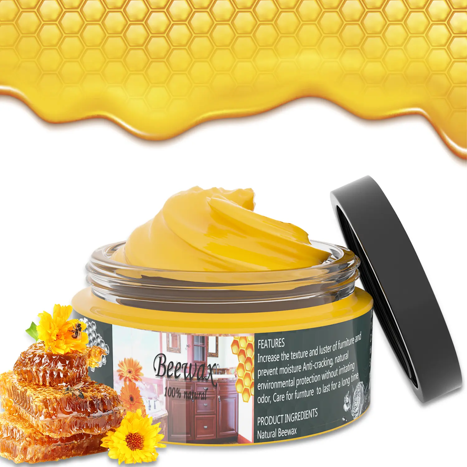 Beeswax Polish and Conditioner for Wood Furniture - Waterproof & Restorer Wood Wax, Multipurpose Beeswax Furniture Polish and Cleaner for All Types and Colours