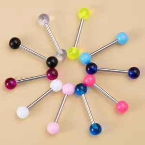 10 Pairs Stainless Steel Acrylic Ball Tongue Nipple Barbell Set, Colorful Straight Barbells, Hypoallergenic Body Piercing Jewelry for Men Women