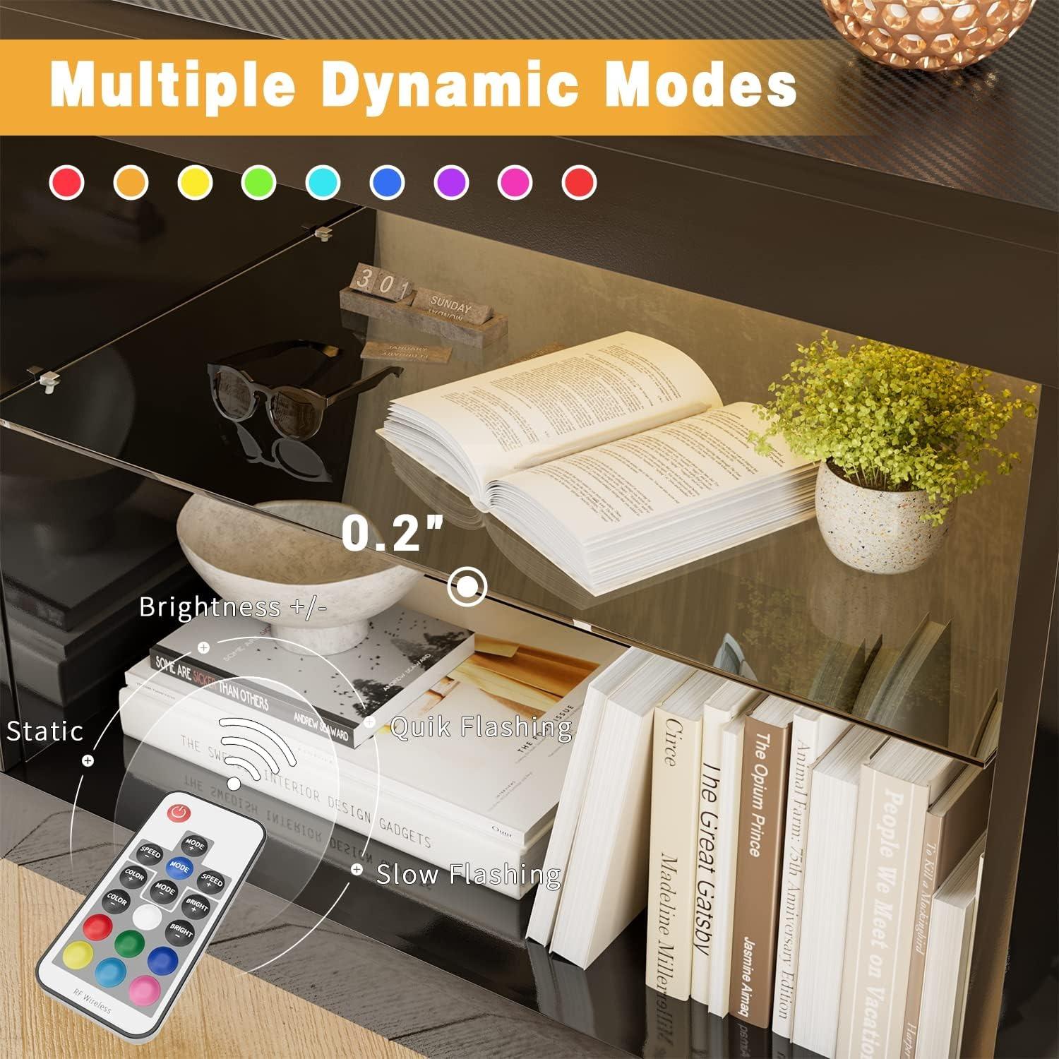 FURMAX Modern LED TV Stand for Televisions up to 65+ Inch with Glass Shelves and Drawer, Gaming Entertainment Center with Multiple Dynamic RGB Modes, for Livingroom, Bedroom, 55 Inch