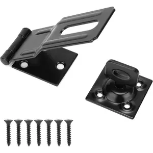 4-1/2" Swivel Staple Safety Hasps, Gate Door Hasp Latches Safety Packlock Clasp Locking with Twist Knob for Fence, Gate, Cabinet, Black