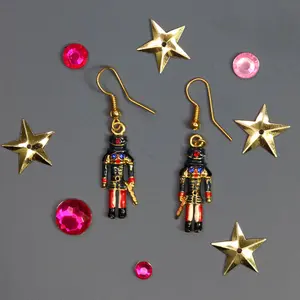 Multi Color Enameled Soldier Nutcracker Earrings