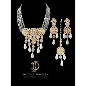 DNS7 short necklace with earrings tika in Polki ( READY TO SHIP )