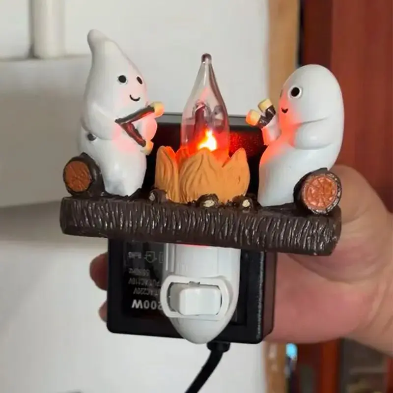 Ghost Bonfire Flashing Night Light, Scary Flame Marshmallow Night Light, Ghost Roasting Marshmallow Night Light, Halloween Gift