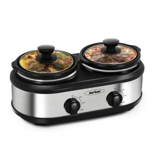 Dual Pot Slow Cooker, 2 Pot Small Mini Crock Buffet Server and Warmer, Upgraded Oval Ceramic Double Pot Buffet Food Warmer Adjustable Temp Glass Lid, Total 2.5 Quarts