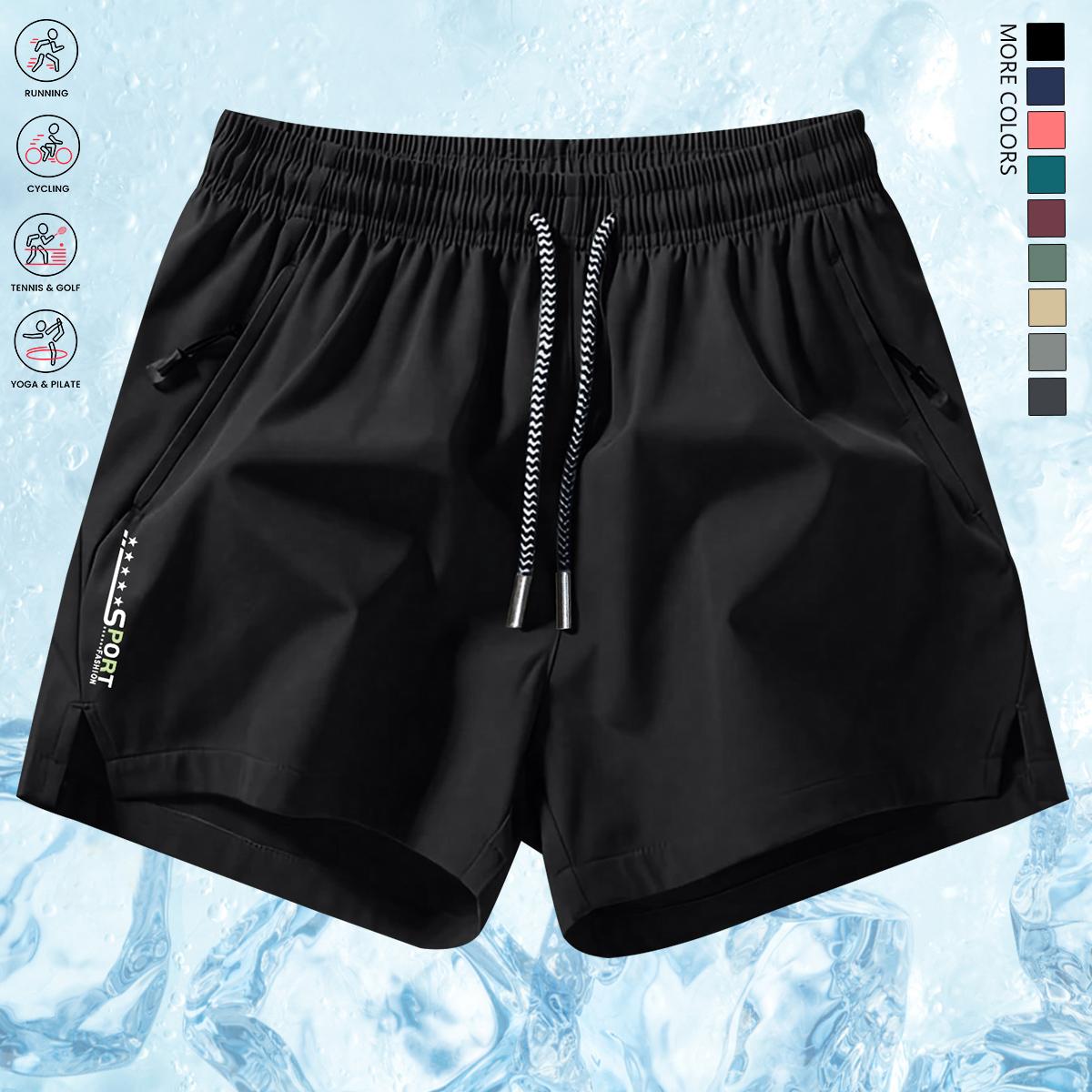 Men's 3-Pack Athletic Casual Split Shorts, Breathable Quick-Dry Gym Running Sport Shorts, Mens Clothing with Letter Print, Zippered Pockets, Drawstring Waist, Lightweight for Workouts, Outdoor Wear, Breathable Sport Shorts