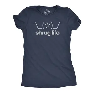 Womens Shrug Life T Shirt Funny Shrugging Text Meme Tee for Ladies Funny Womens T Shirts Cute Vintage Fashion Casual Ladies T-Shirt Gift Funny Nerd Top Women's Novelty Tees Navy -