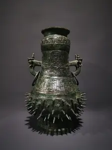 A1492 Vintage Chinese Bronze Double Ring Vase