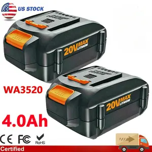 High efficiency 2Pack 4.0AH For WORX WA3575 20V MAX Extend Lithium Battery 20 Volt WA3520 WA35