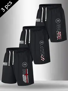 Men's 3-Pack 1776 USA Flag Graphic Drawstring Shorts, Patriotic American Flag Print Athletic Workout Shorts, Casual Streetwear #PatrioticWear #USAMensFashion #GymShorts #Streetwear #TikTokMadeMeBuyIt