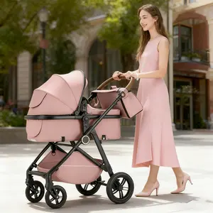 Baby Stroller Pushchair High Landscape Reversible Foldable Portable Stroller Newborn Pram Reclining Baby Carriage for Indoor & Outdoor Use