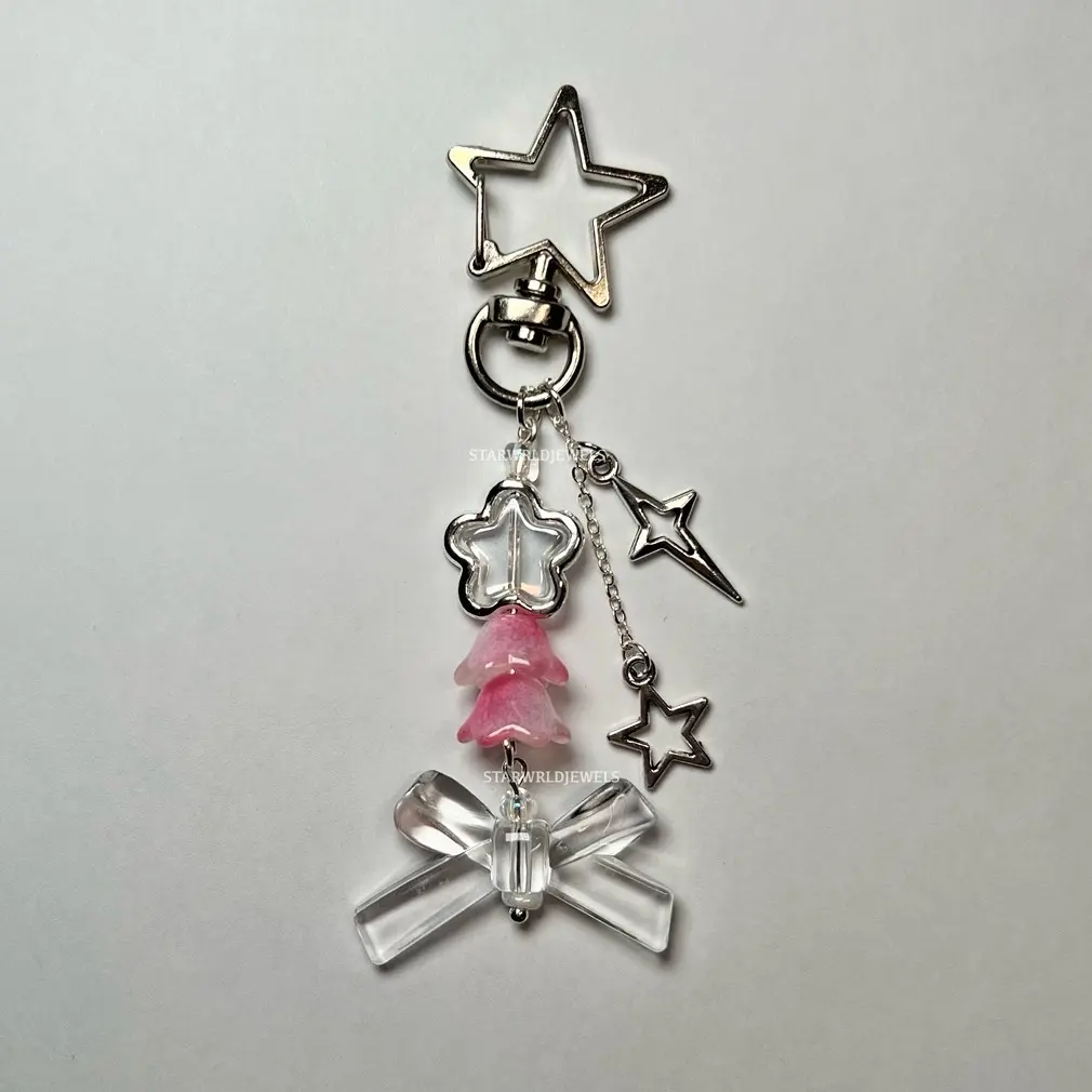 Pink and silver jellyfish bow keychain