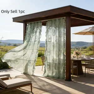 1pc Lace Outdoor Curtain for Gazebo Decoration, Transparent Sheer Curtain with Ruffled Edges, Rod Pocket, Easy Installation