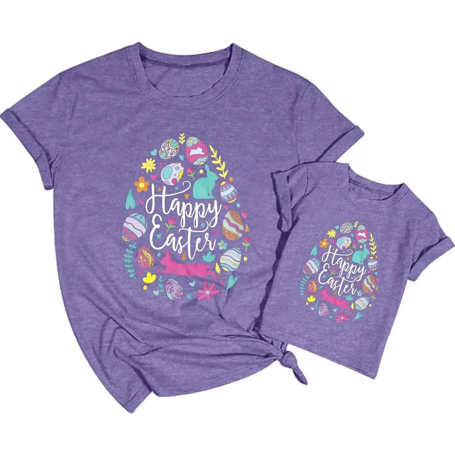 Mommy and Me Easter Outfits Happy Easter Egg Graphic Shirt Cute Easter Bunny Tees Easter Day Mama Kids Family Matching Shirt