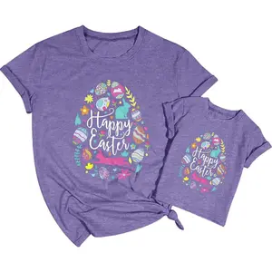 Mommy and Me Easter Outfits Happy Easter Egg Graphic Shirt Cute Easter Bunny Tees Easter Day Mama Kids Family Matching Shirt