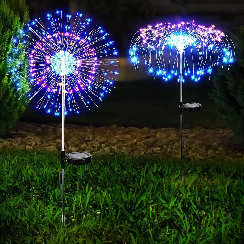 2 PCS Solar Firework String Lights, Outdoor 120-LED 40 Copper Wires Solar-Powered DIY Garden Decorative Lights for Walkway, Christmas Parties, Backyard Home Improvement Decor (Colorful)
