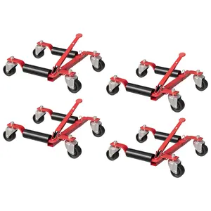 4x Hydraulic Car Wheel Dolly Jack 1500lbs Heavy Duty Skates 12" Wheel Vehicle Positioning Jack with Ratcheting Foot Pedal Red