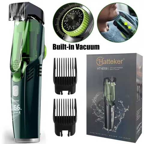 Hatterker Built-in Vacuum Trimmer , Rechargeable Mustache Trimmer, Electric Shaver for Beard, Mustache & Stubble, IPX6 Waterproof，High Precision Blades for Skin fit，Vacuum Trimmer