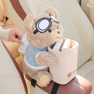 2 in 1 Cute Bear Car Tissue Box and Trash Can, Stylish & Creative Car Armrest Box Tissue Holder, Premium Aesthetic Decor, Ideal Interior Use (Bear)