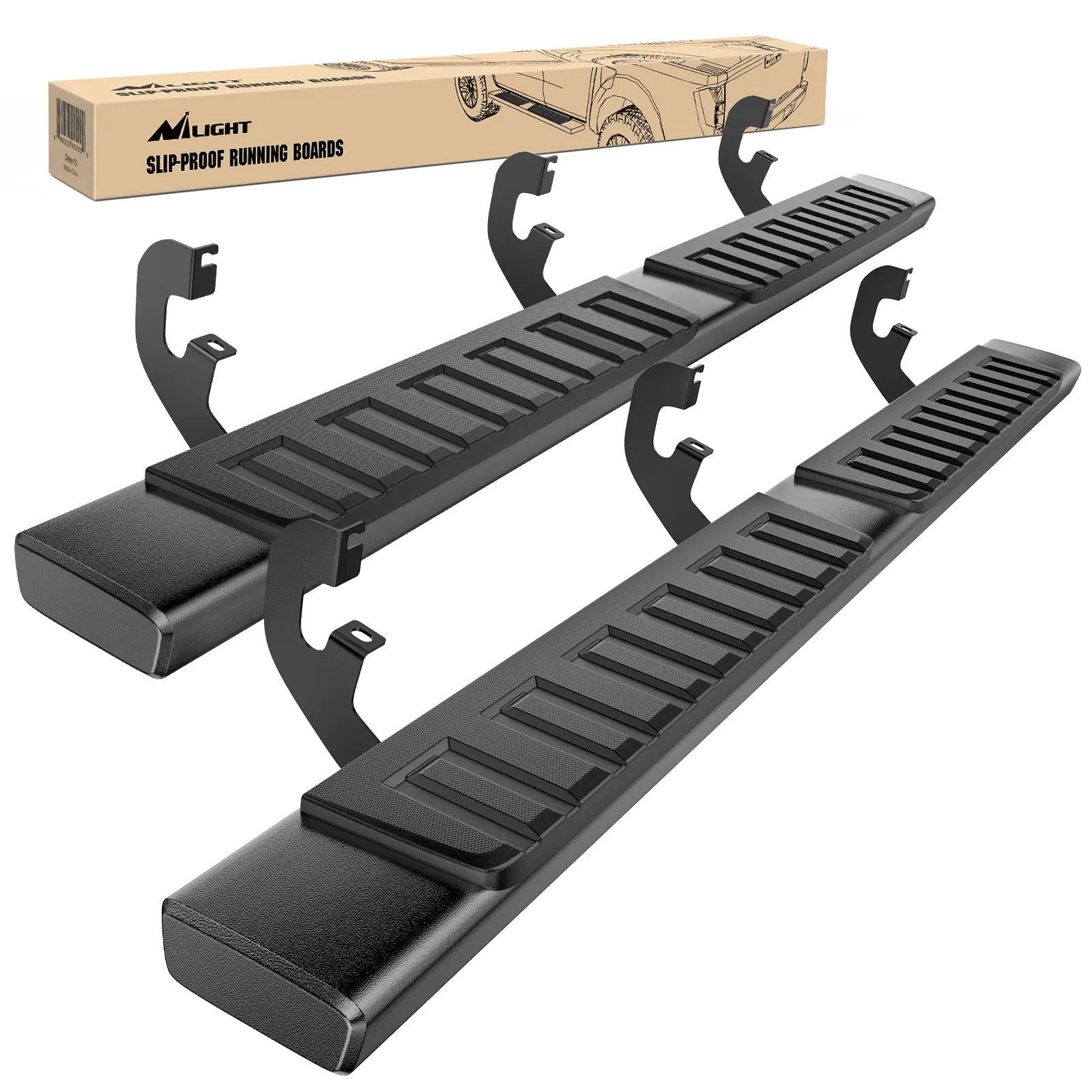 Nilight 6-Inch Aluminum Bolt-On Powder Coated Running Boards - Slip-Proof Scratch Guard Side Step Nerf Bars, 450lb Capacity Vehicle Accessories with Hardware Incl. for 2019-2024 Chevy Silverado/GMC Sierra 1500 Double Cab, 2020-2024 2500HD/3500HD